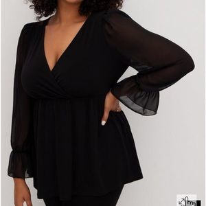 Torrid Babydoll Studio Knit Chiffon Sleeves Surplice Top.